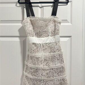 Elegant White Lace Dress with Black Straps